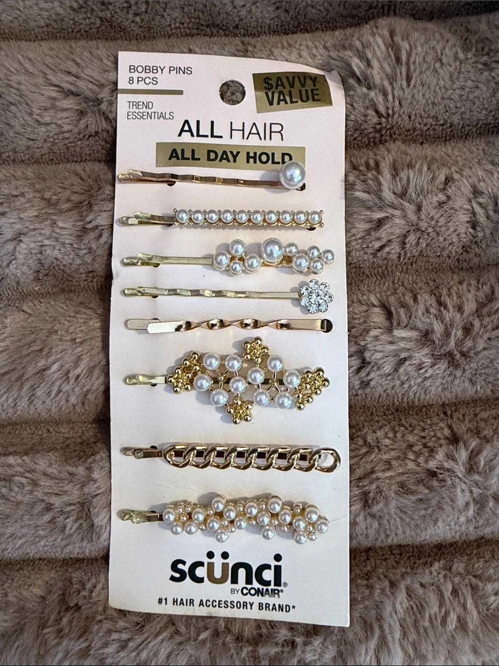 scunci Pearl, Tortoise & Gold Hair Clip Set